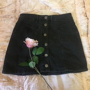 black denim button front mini skirt